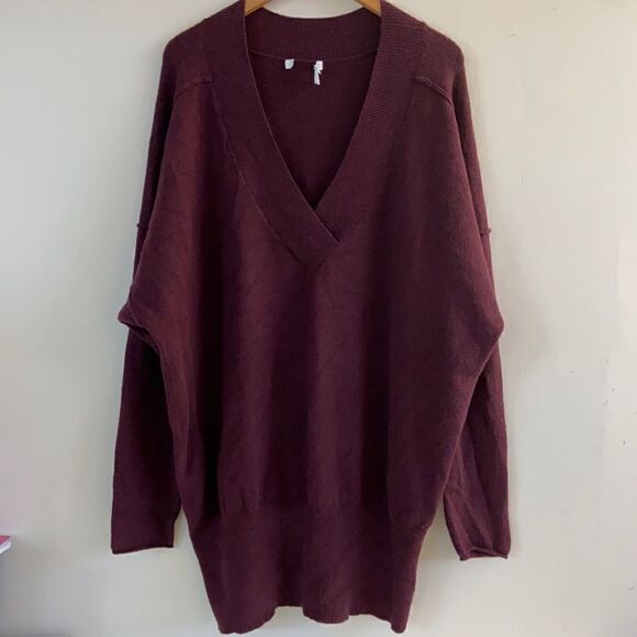 Nordstrom Abound Dolman V-Neck Tunic Sweater Size Large Burgandy - Picture 2 of 8